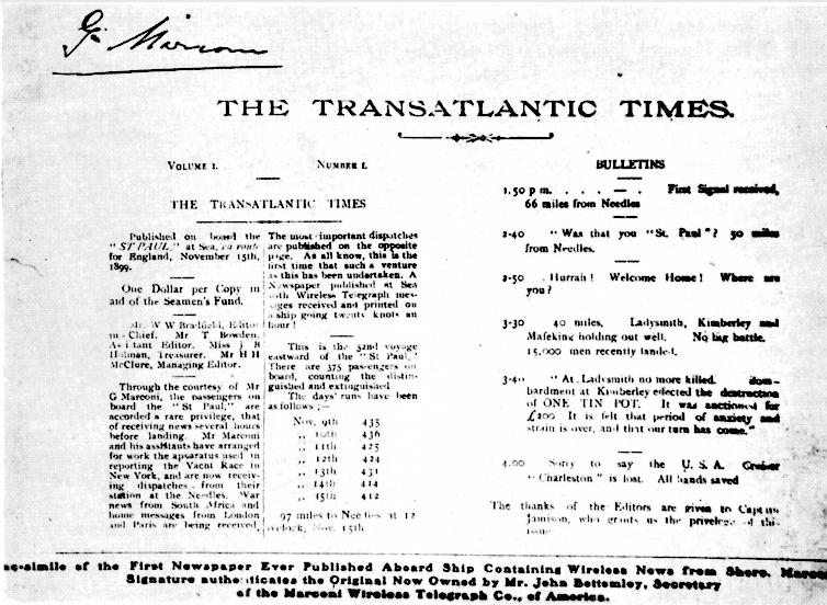 November 15, 1899 issue of the S.S. Saint Paul 'The Transatlantic Times'