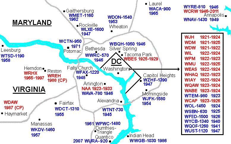 DC Area AM Station Map
